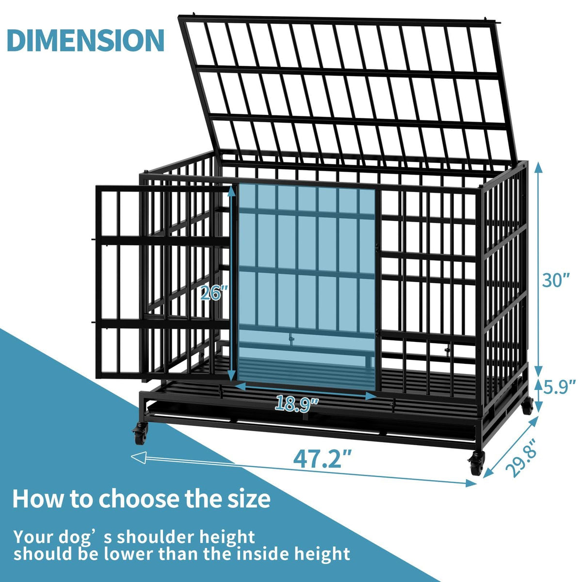 48 Inch Heavy Duty Metal Folding Dog Crate with Wheels and Double Doors E6525