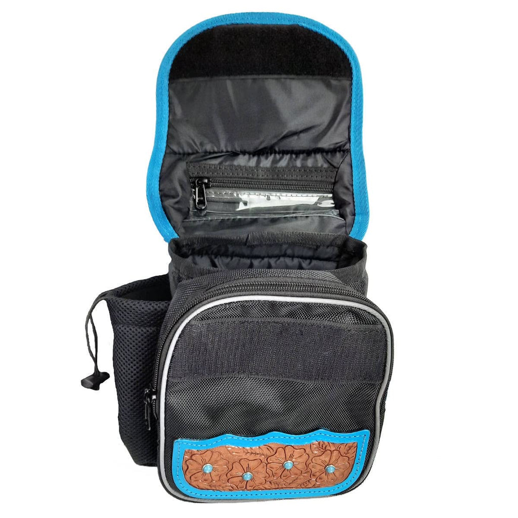 Turquoise Flower 1680D Nylon Western Horn Storage Bag with Hand Tooled Leather Accents G171