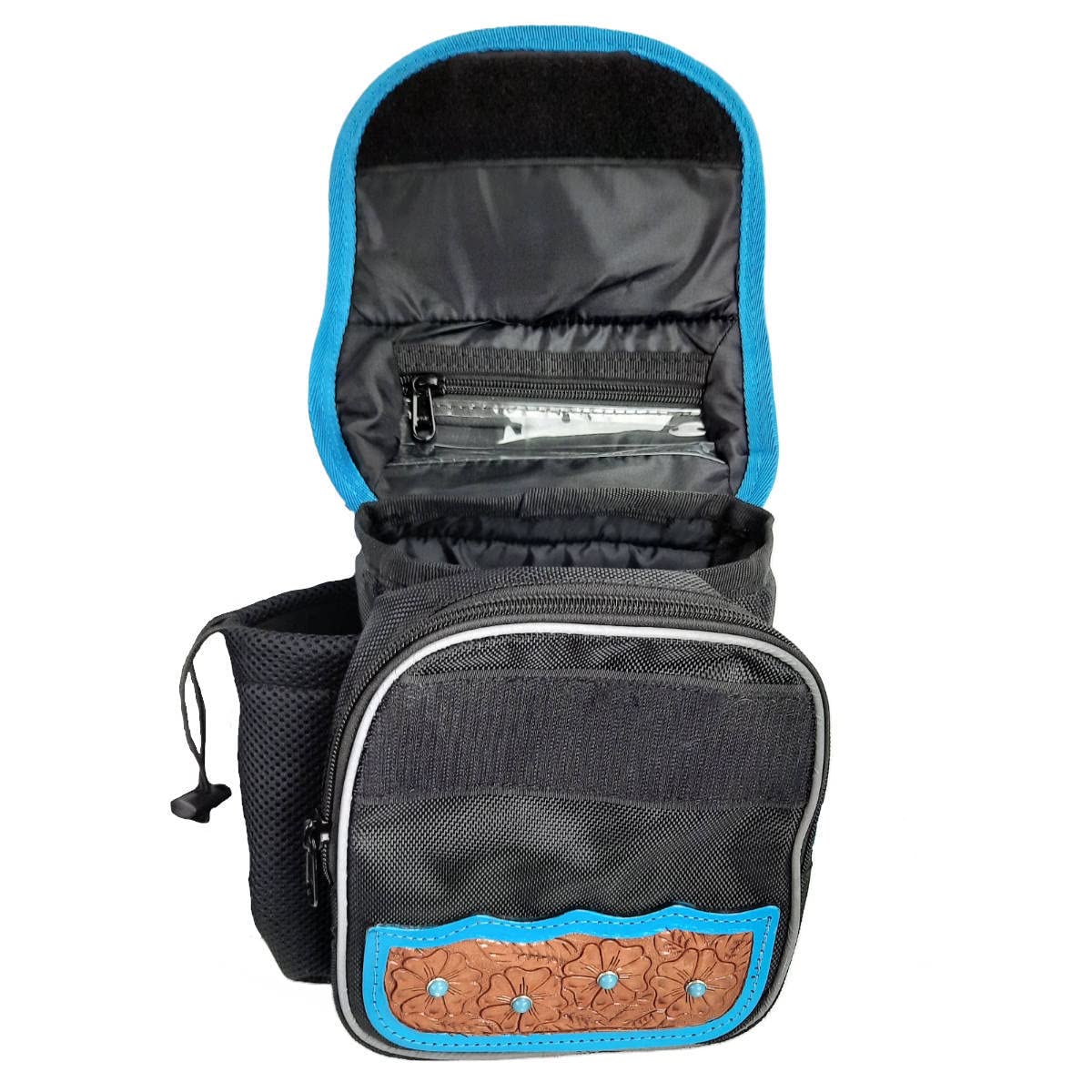 Turquoise Flower 1680D Nylon Western Horn Storage Bag with Hand Tooled Leather Accents G171