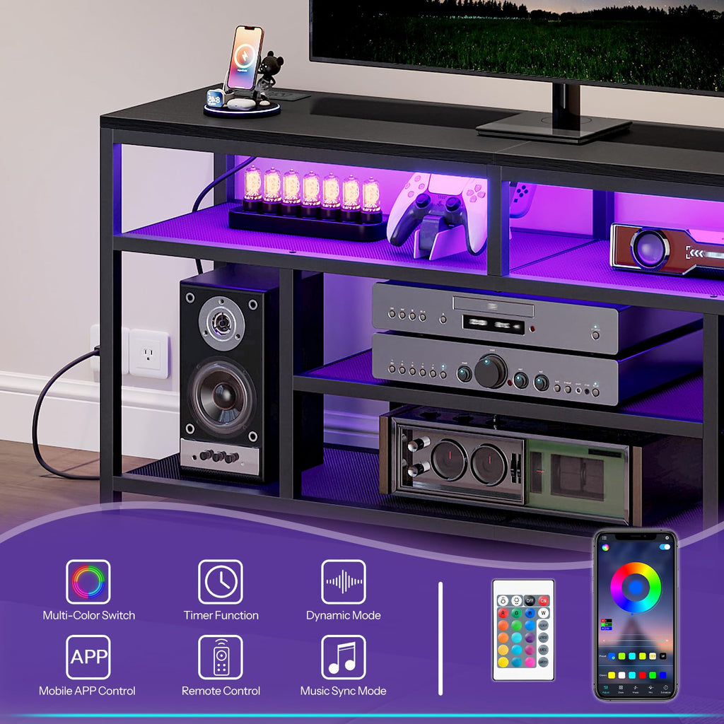 Black 4-Tier LED TV Stand with Charging Station W248693