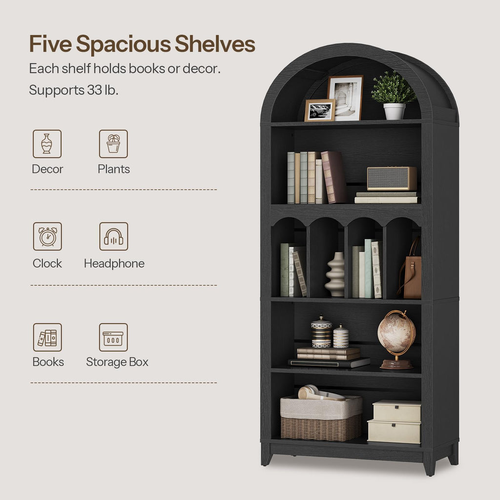 70.9" Tall Arched Wooden Bookcase N793098
