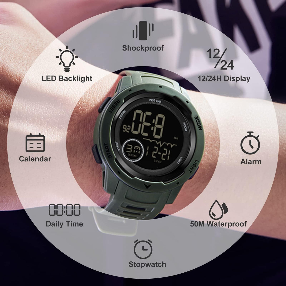 Men's Digital Waterproof Sports Watch J11518