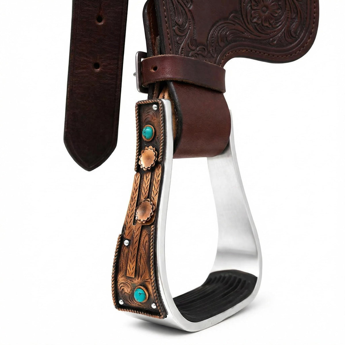 Aluminum Antique Copper Engraved Western Saddle Stirrups V701694