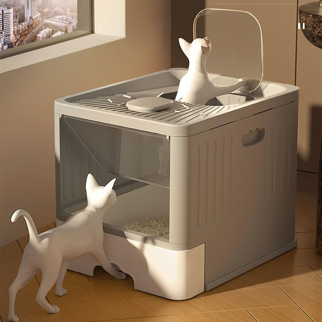 Cat Litter Box with Scoop, Large Top Entry Anti-Splashing with Lid, Enclosed Plastic, Drawer Type H5578