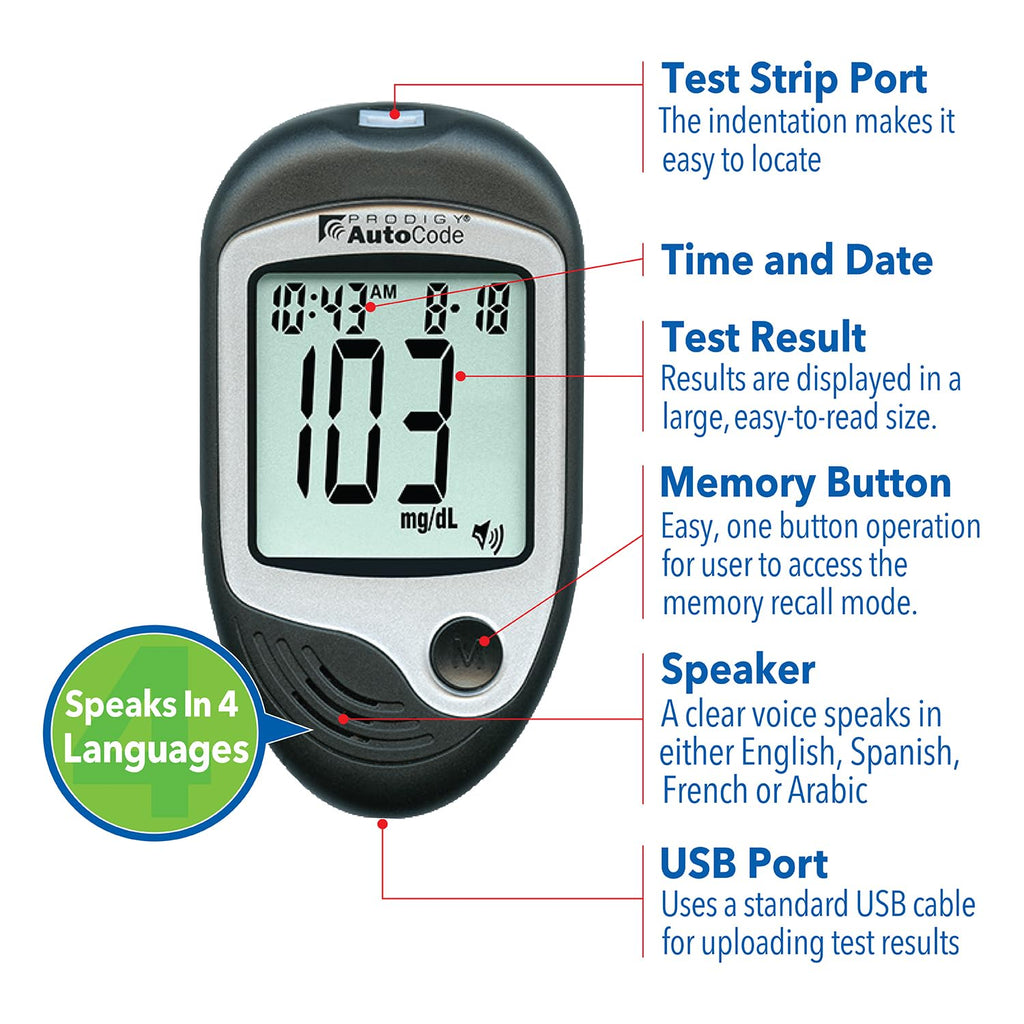 Blood Glucose Monitoring System with Talking Meter and Lancing Device B13845