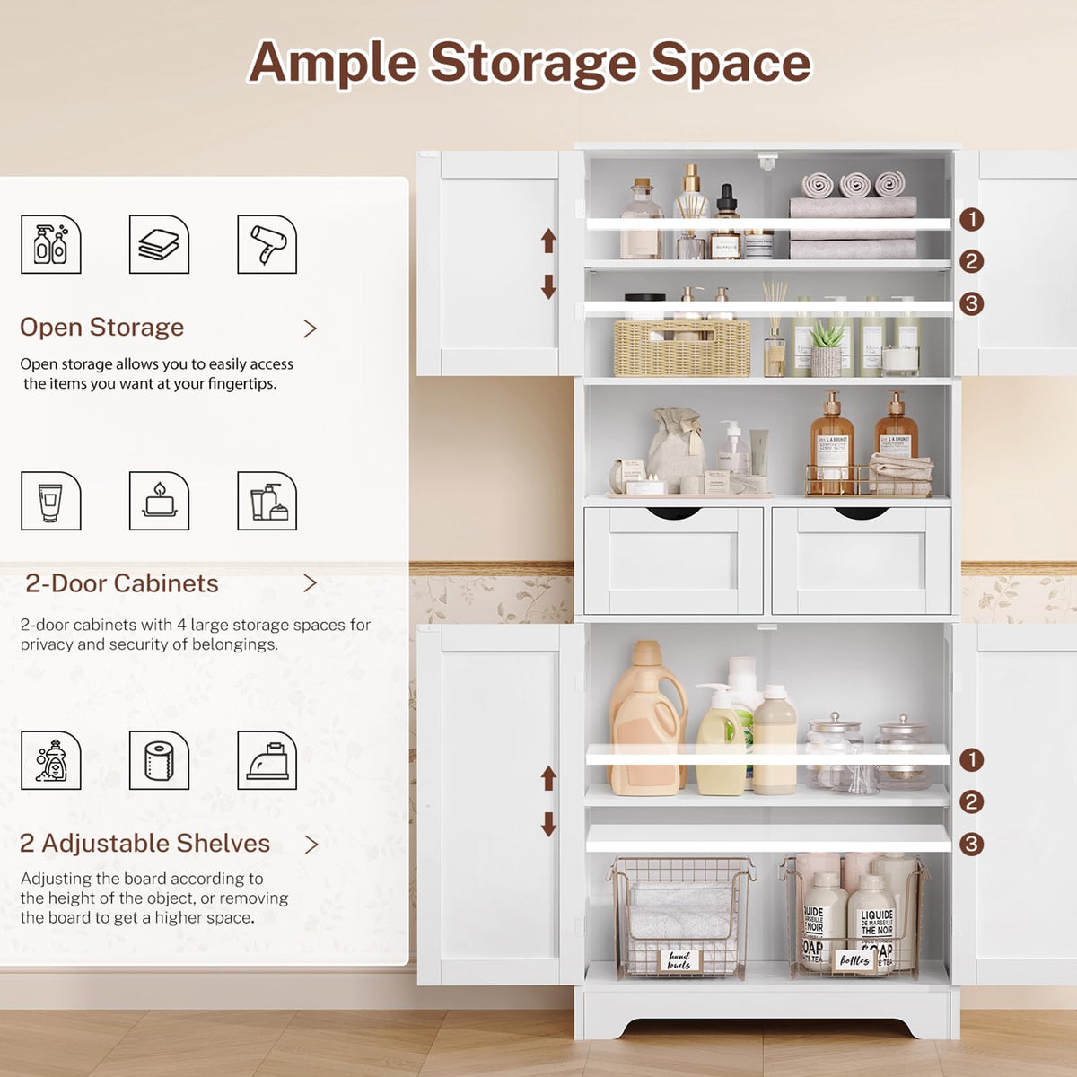 Tall Bathroom Storage Cabinet with 4 Doors U19059
