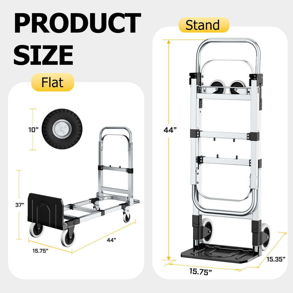 Folding Hand Truck 600lbs Capacity Heavy Duty Convertible Dolly with Retractable Handle and 4 Rubber Wheels V664715