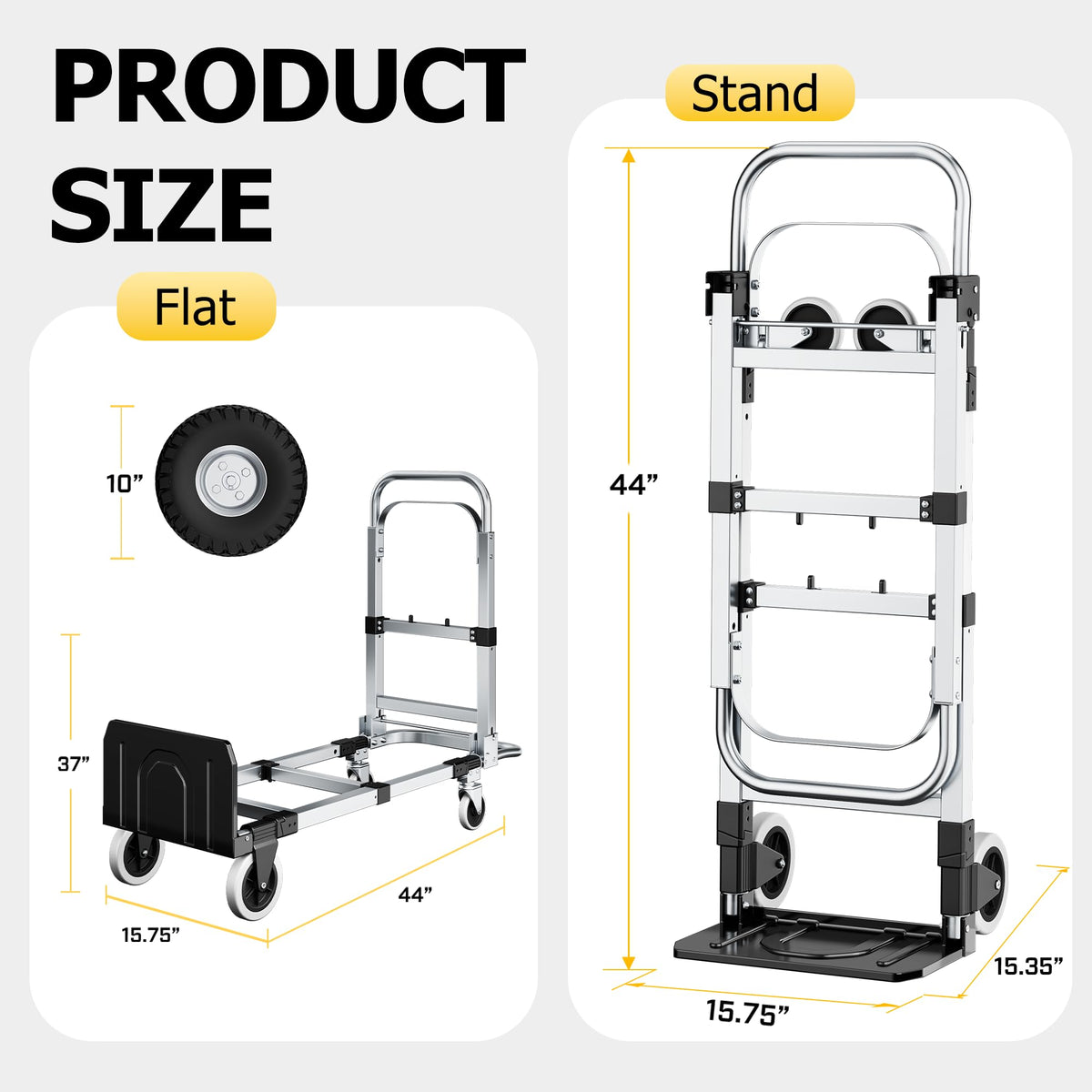 Folding Hand Truck 600lbs Capacity Heavy Duty Convertible Dolly with Retractable Handle and 4 Rubber Wheels V664715