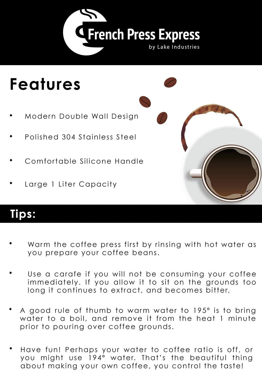 Stainless Steel Double-Wall Coffee Press 1 Liter Y65240