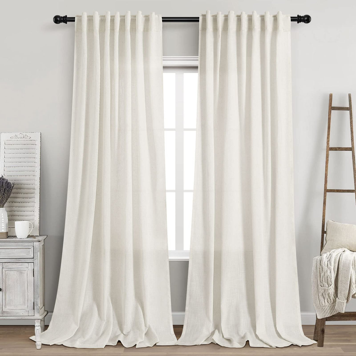120 inch 2 Panels Light Filtering Semi Sheer Linen Curtains S312