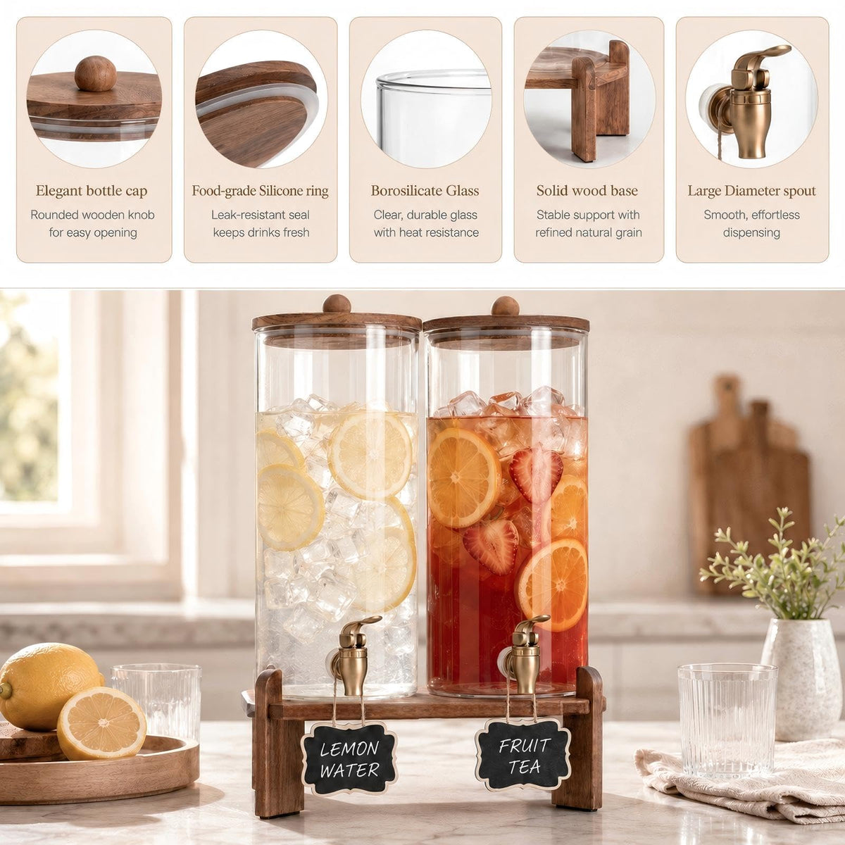 2 Pack 2 Gallon Glass Drink Dispenser with Spigot K49355