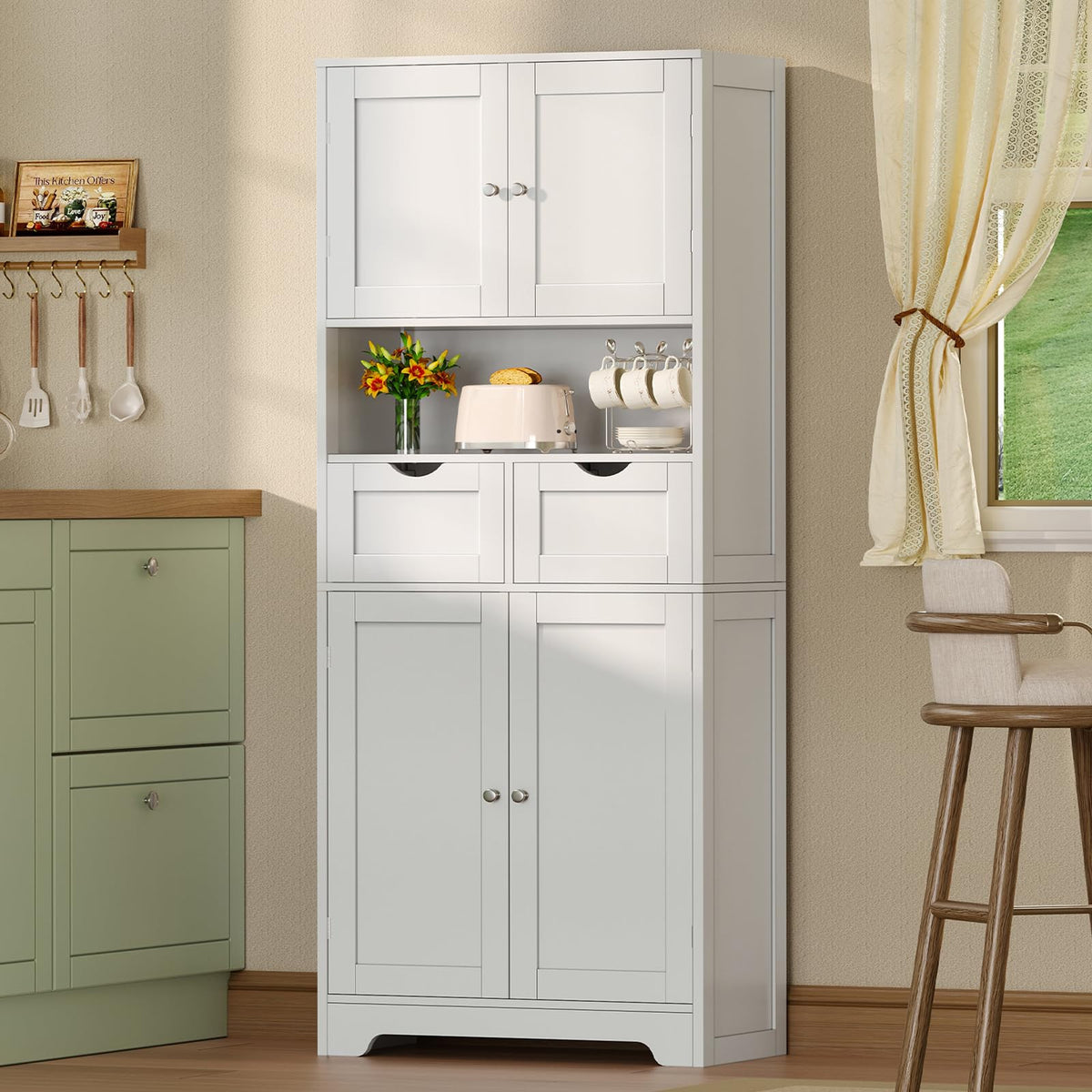 Tall Bathroom Storage Cabinet with 4 Doors U19059