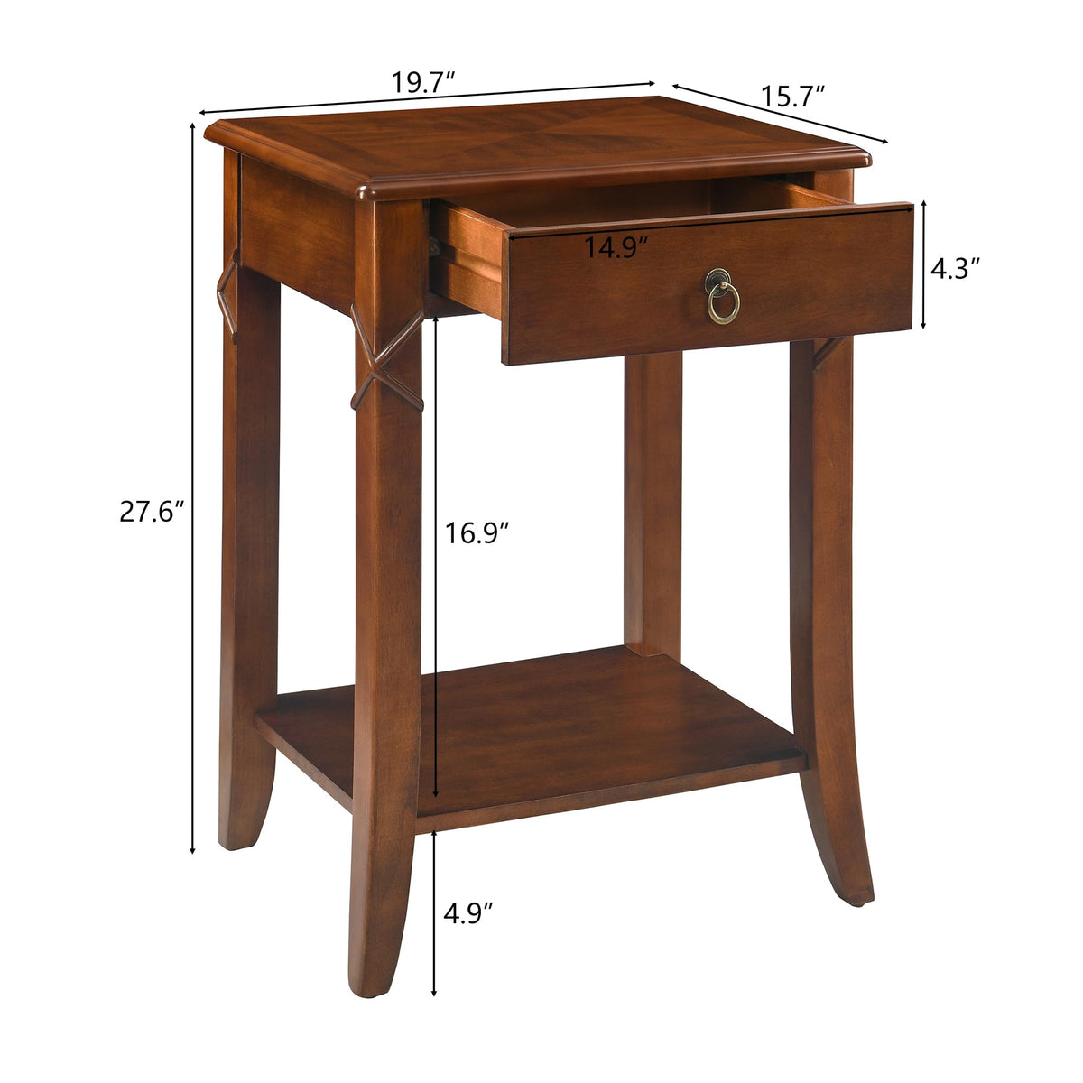 Small Solid Wood Side End Table with Drawer and Storage Shelf A163503