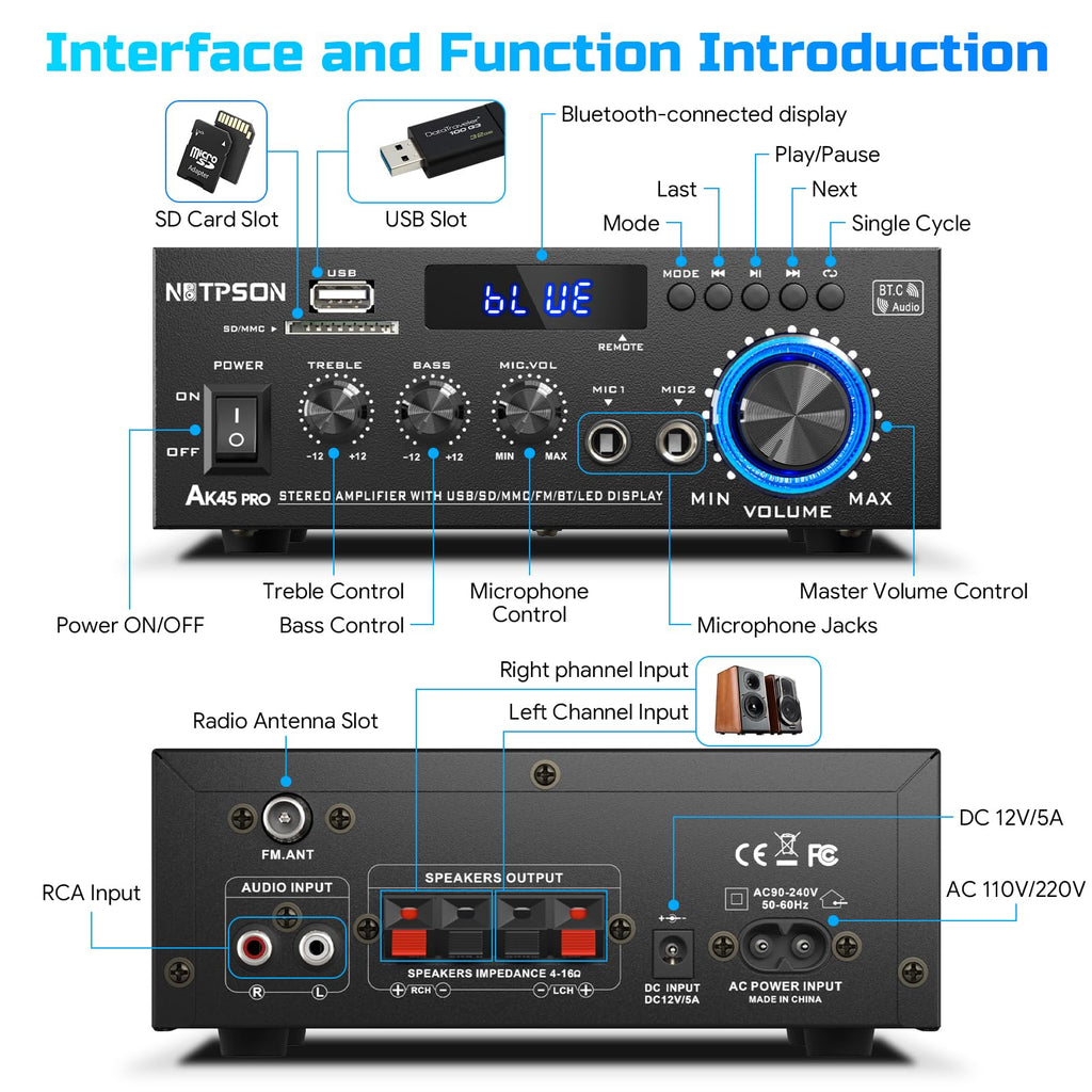 2CH 50W Bluetooth Stereo Receiver Amplifier with FM Radio B367025