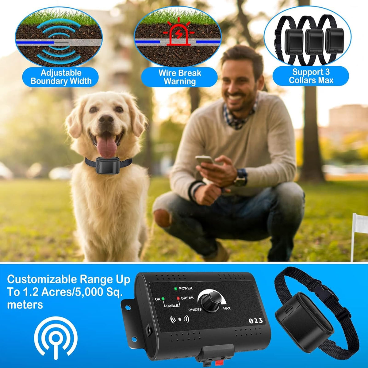 Electric Dog Fence, In-Ground Pet Containment System, Waterproof Training Collar M8627