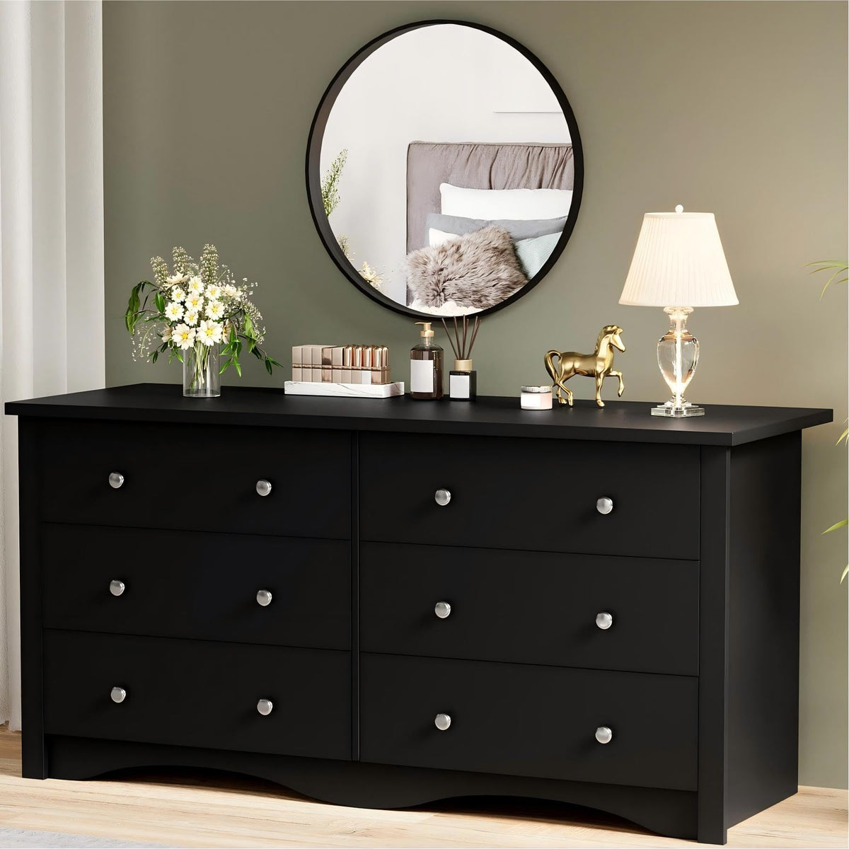 Black 6 Drawer Dresser F6431
