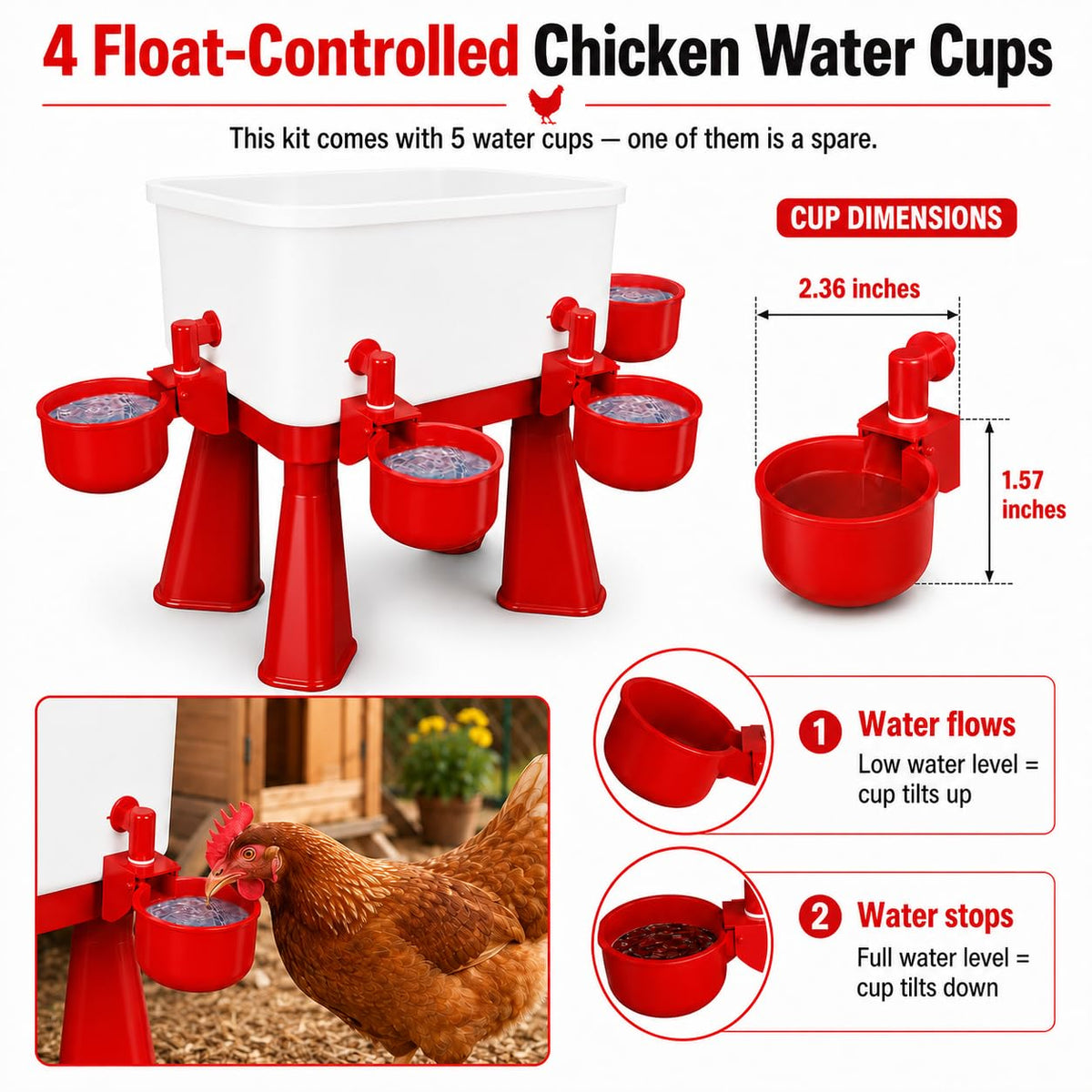 3 Gallon Chicken Waterer with 10 Cups O3969