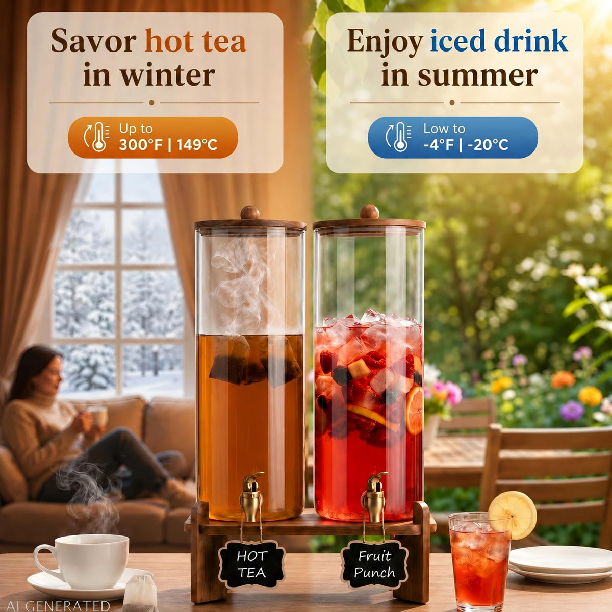 2 Pack 2 Gallon Glass Drink Dispenser with Spigot K49355