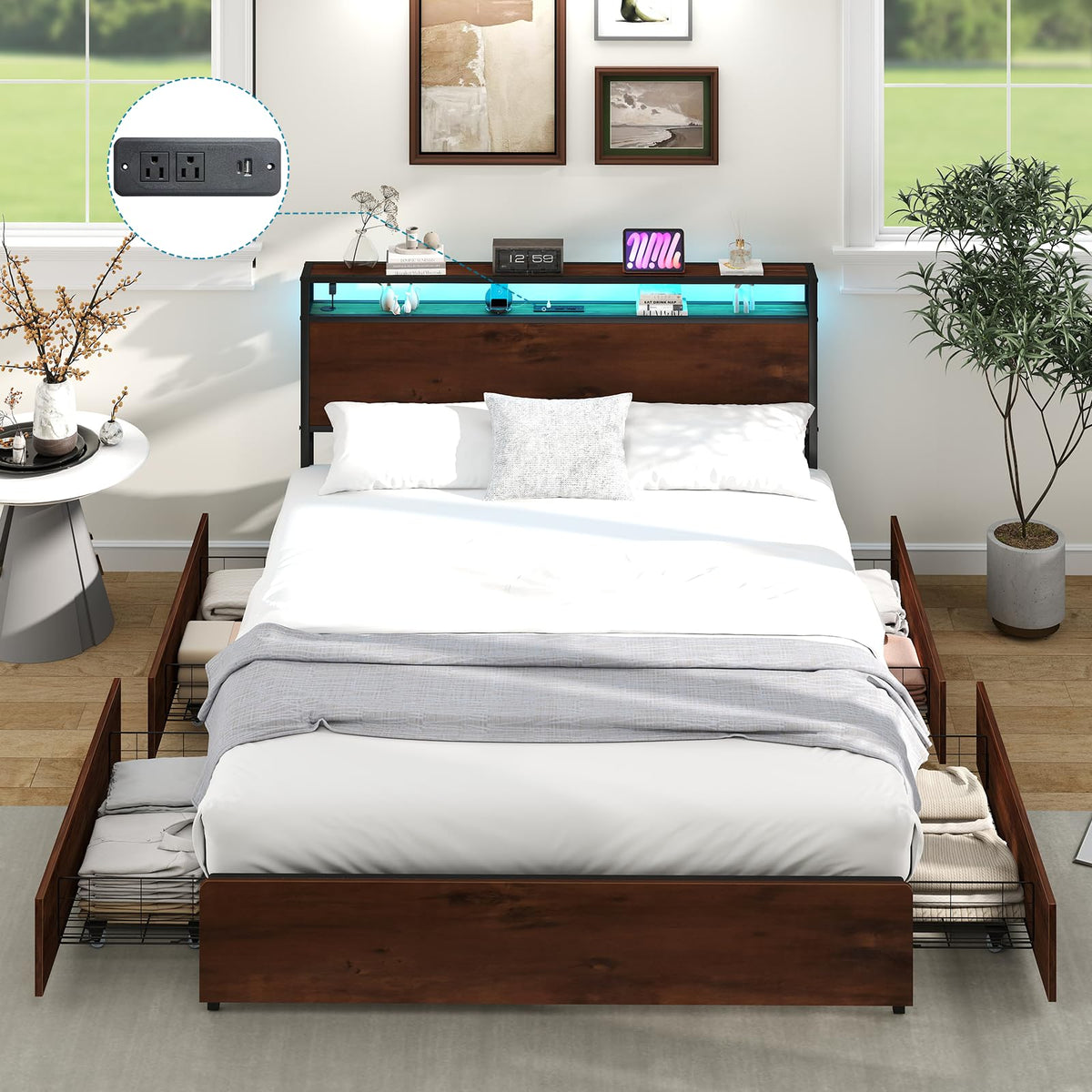 Queen Size Bed Frame with 4 Storage Drawers A18663