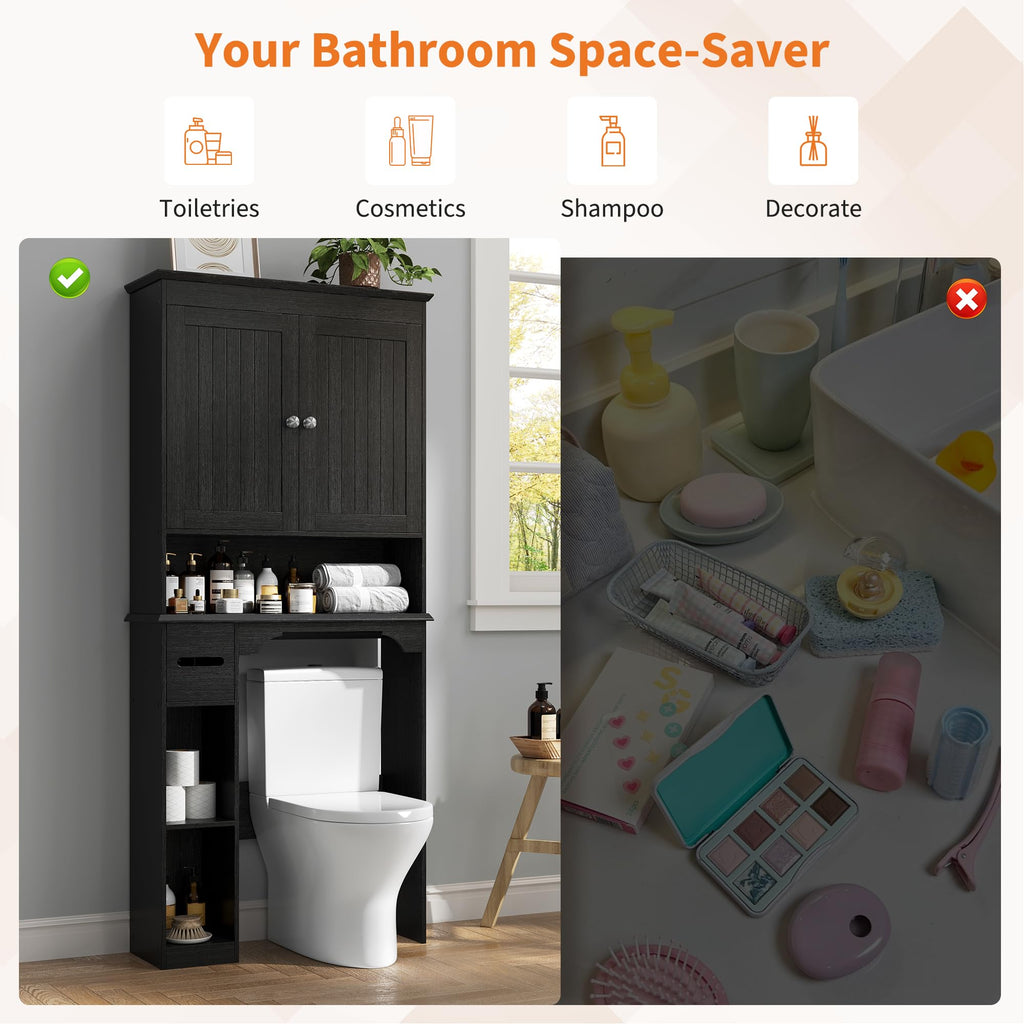 30" Over Toilet Storage Cabinet with Toilet Paper Box, Black M955976