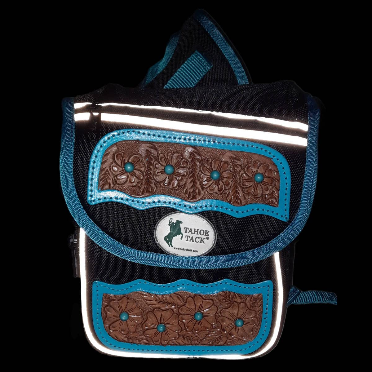 Turquoise Flower 1680D Nylon Western Horn Storage Bag with Hand Tooled Leather Accents G171