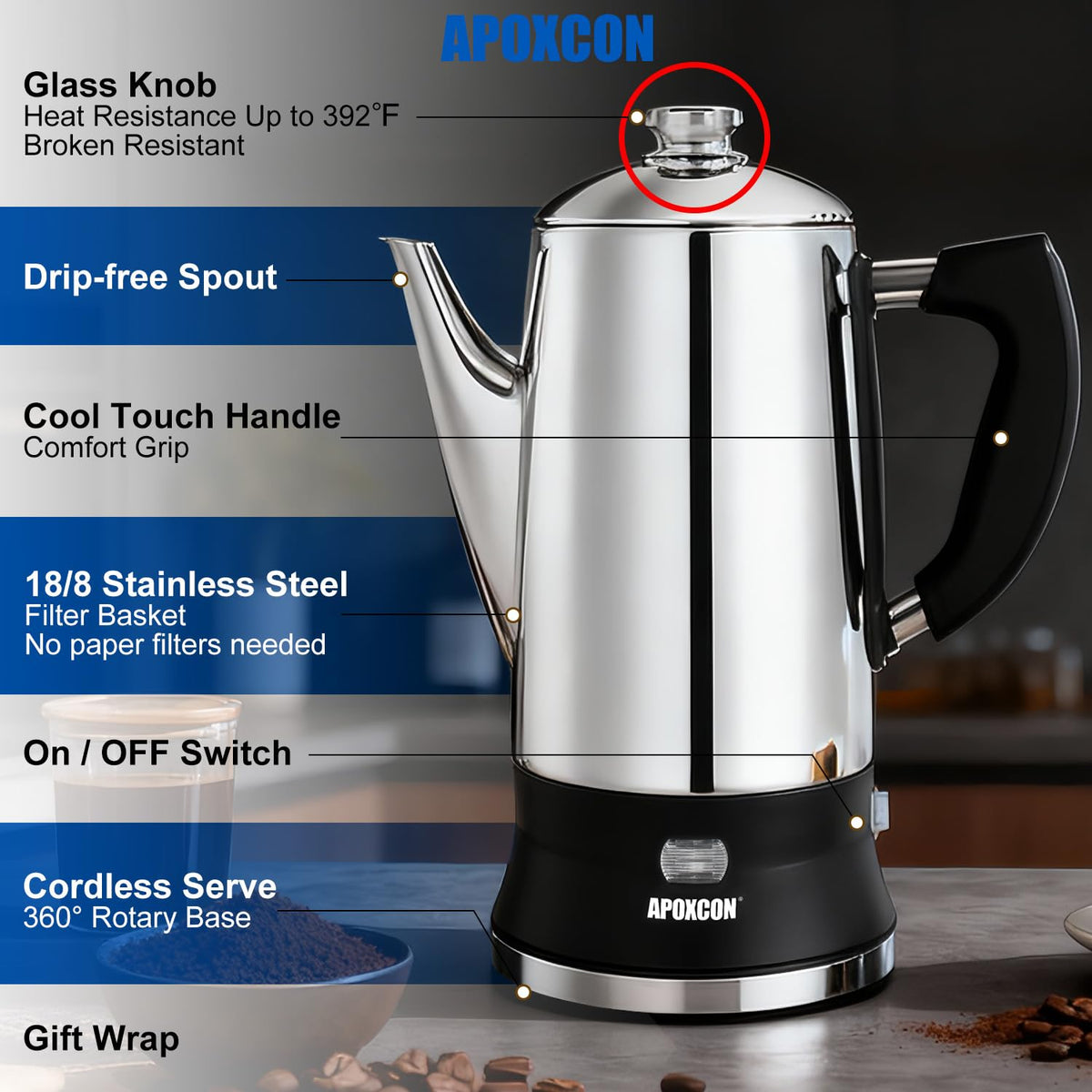 12 Cup Stainless Steel Electric Coffee Percolator W57401