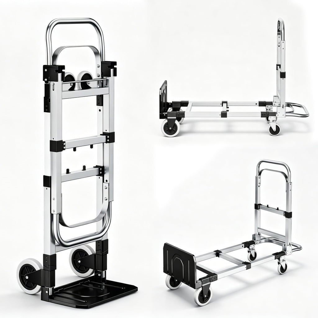 Folding Hand Truck 600lbs Capacity Heavy Duty Convertible Dolly with Retractable Handle and 4 Rubber Wheels V664715