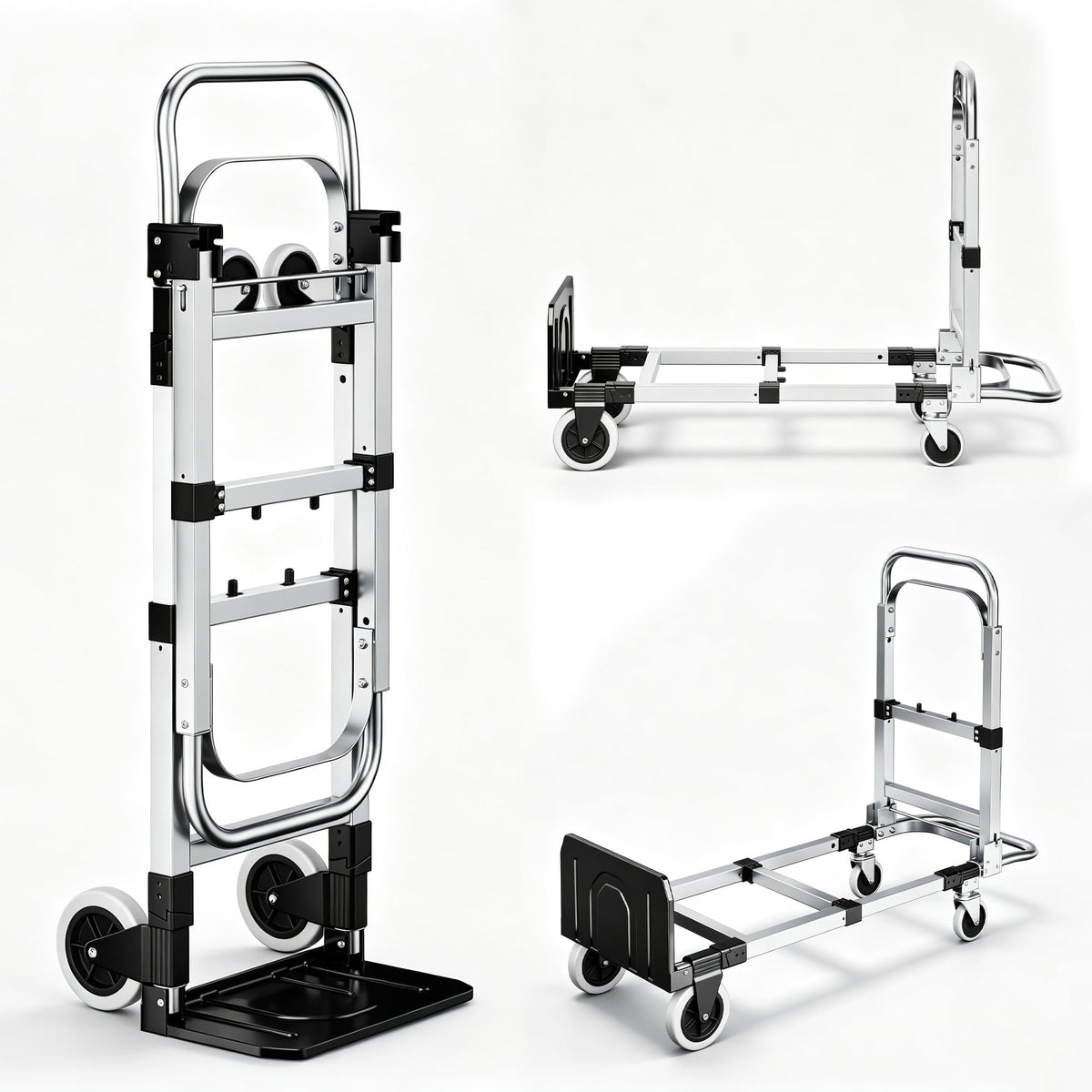 Folding Hand Truck 600lbs Capacity Heavy Duty Convertible Dolly with Retractable Handle and 4 Rubber Wheels V664715