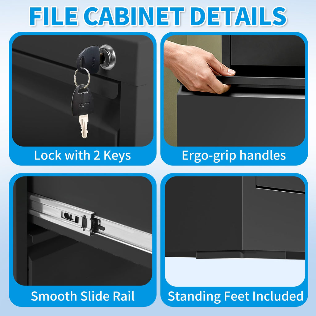4-Drawer Mobile File Cabinet with Lock and Wheels B4001