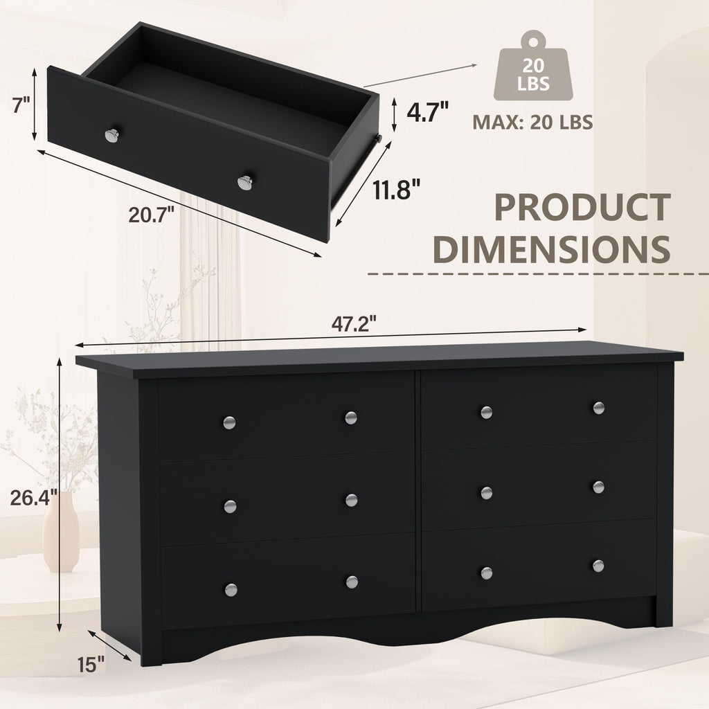 Black 6 Drawer Dresser F6431