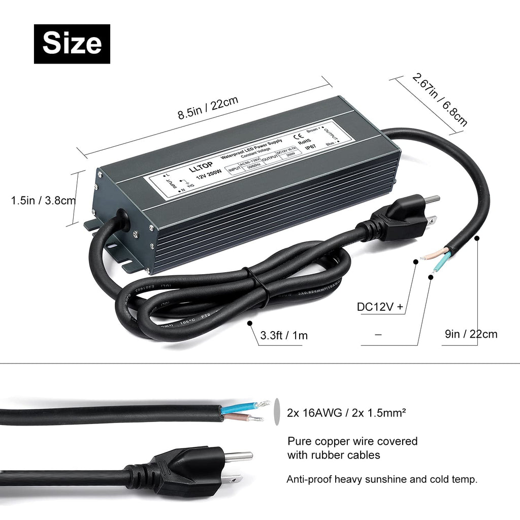 12V DC Waterproof IP67 Power Supply 200W 16.7A N5263