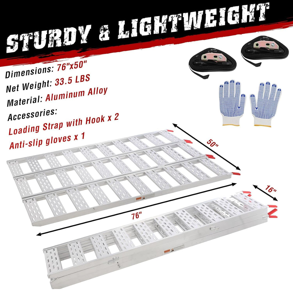 Aluminum Tri-Fold Ramp with Treads 76"x50" F922