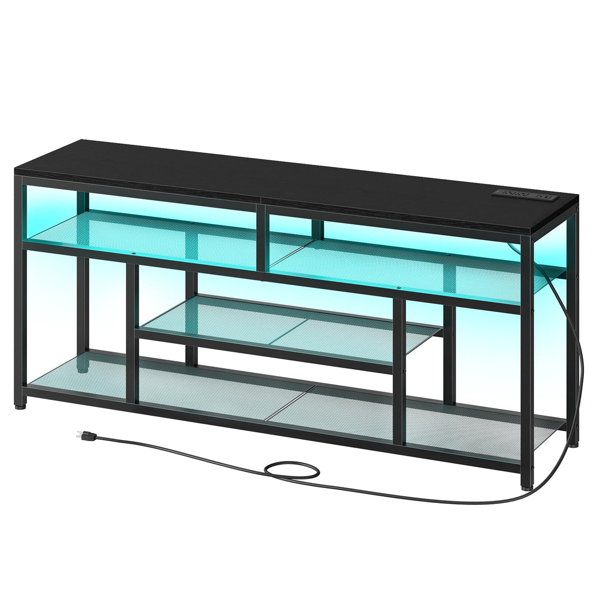 Black 4-Tier LED TV Stand with Charging Station W248693