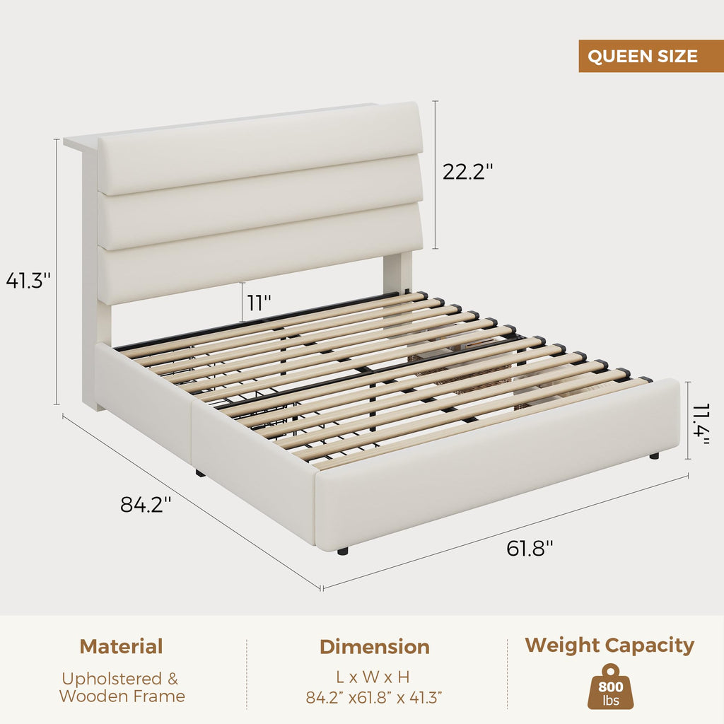 Beige Queen Size Bed Frame with 2 Storage Drawers Y343070