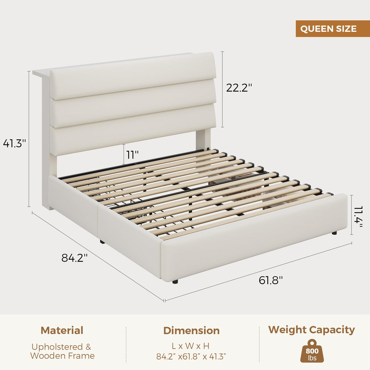 Beige Queen Size Bed Frame with 2 Storage Drawers Y343070