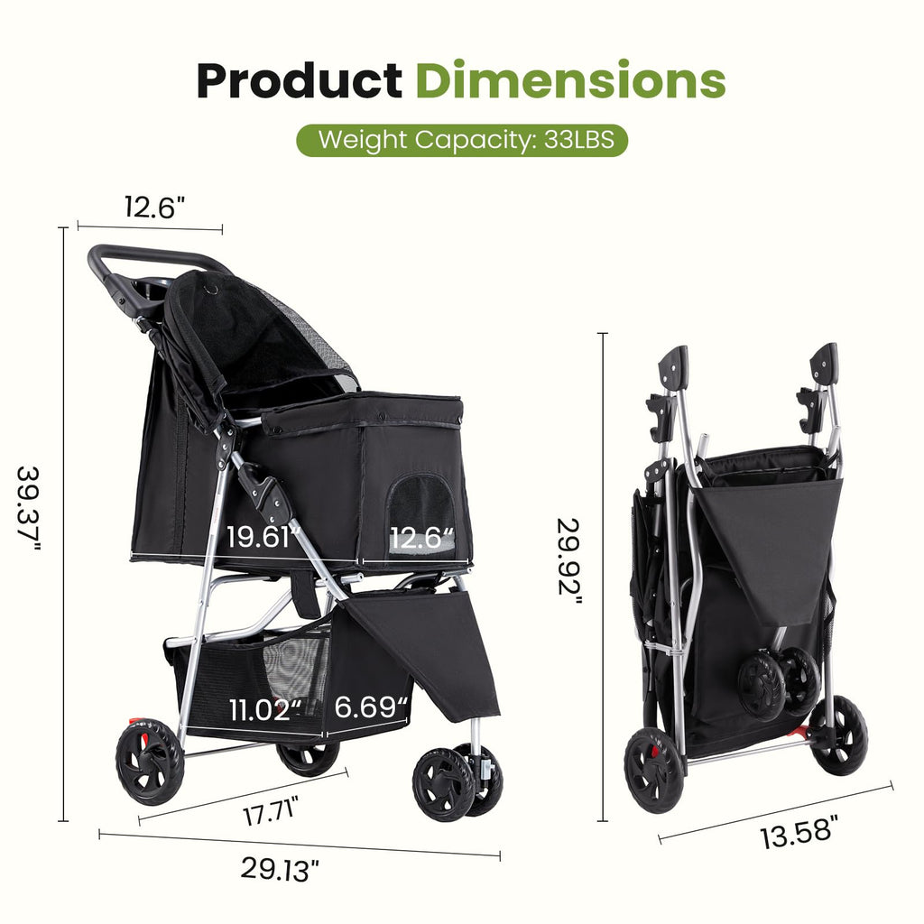 Foldable 3 Wheel Dogs Stroller W739262