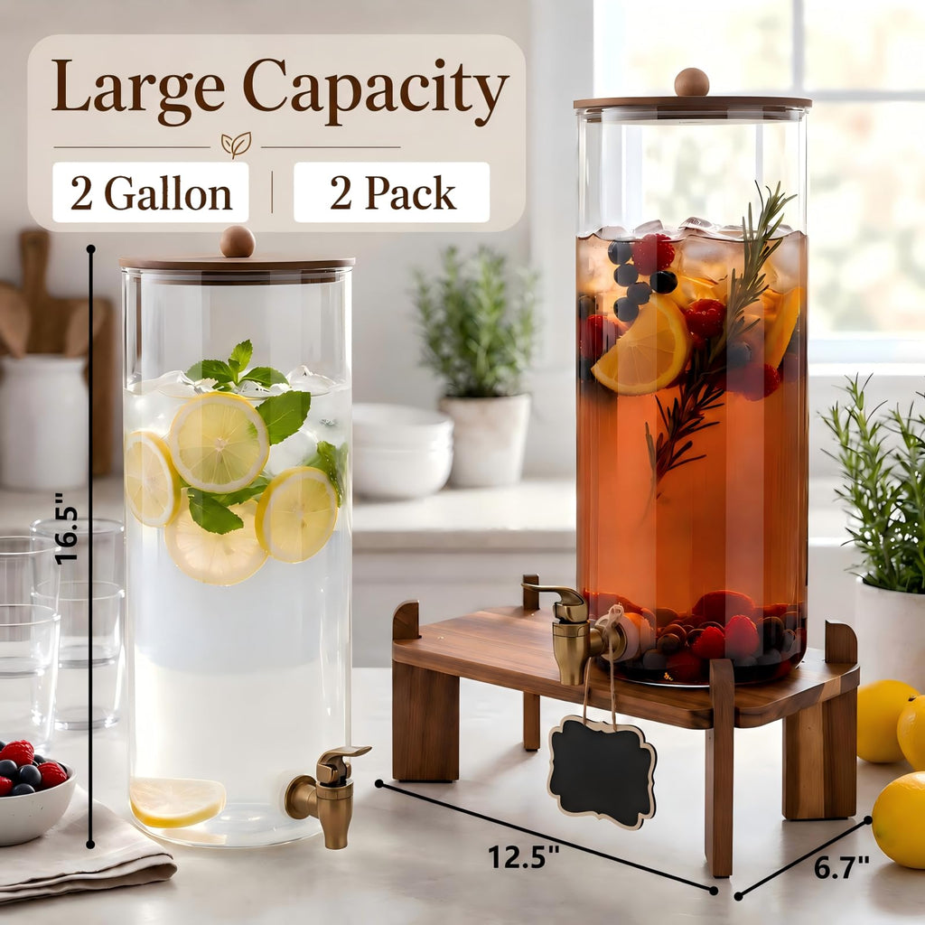 2 Pack 2 Gallon Glass Drink Dispenser with Spigot K49355