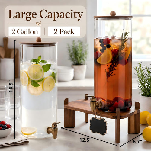 2 Pack 2 Gallon Glass Drink Dispenser with Spigot K49355