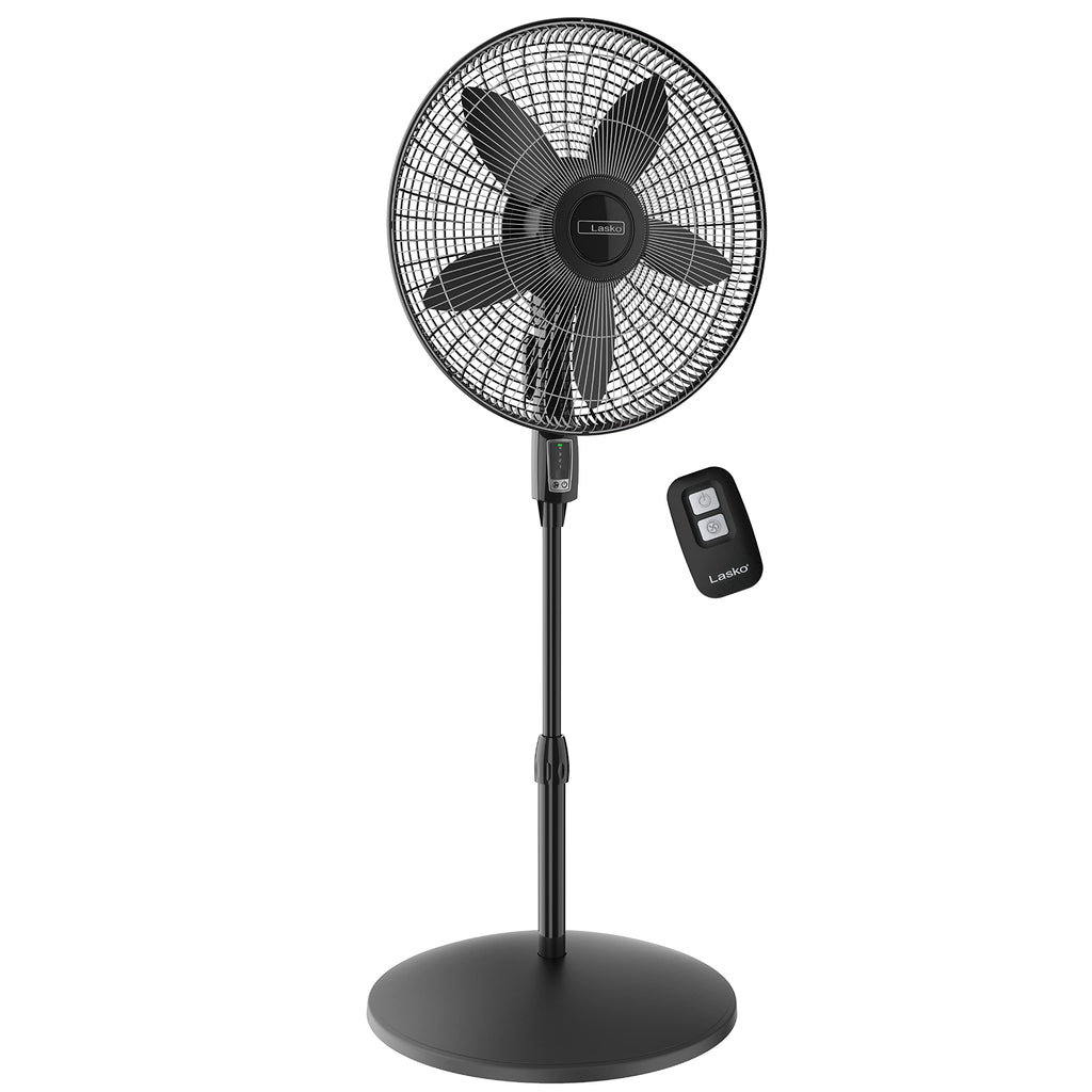 Oscillating Pedestal Fan, Adjustable Height, Remote Control, 4 Speeds, 18", Black R3682