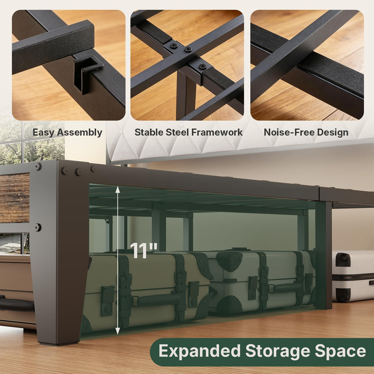Twin Platform Bed Frame with USB Charging Ports F6506