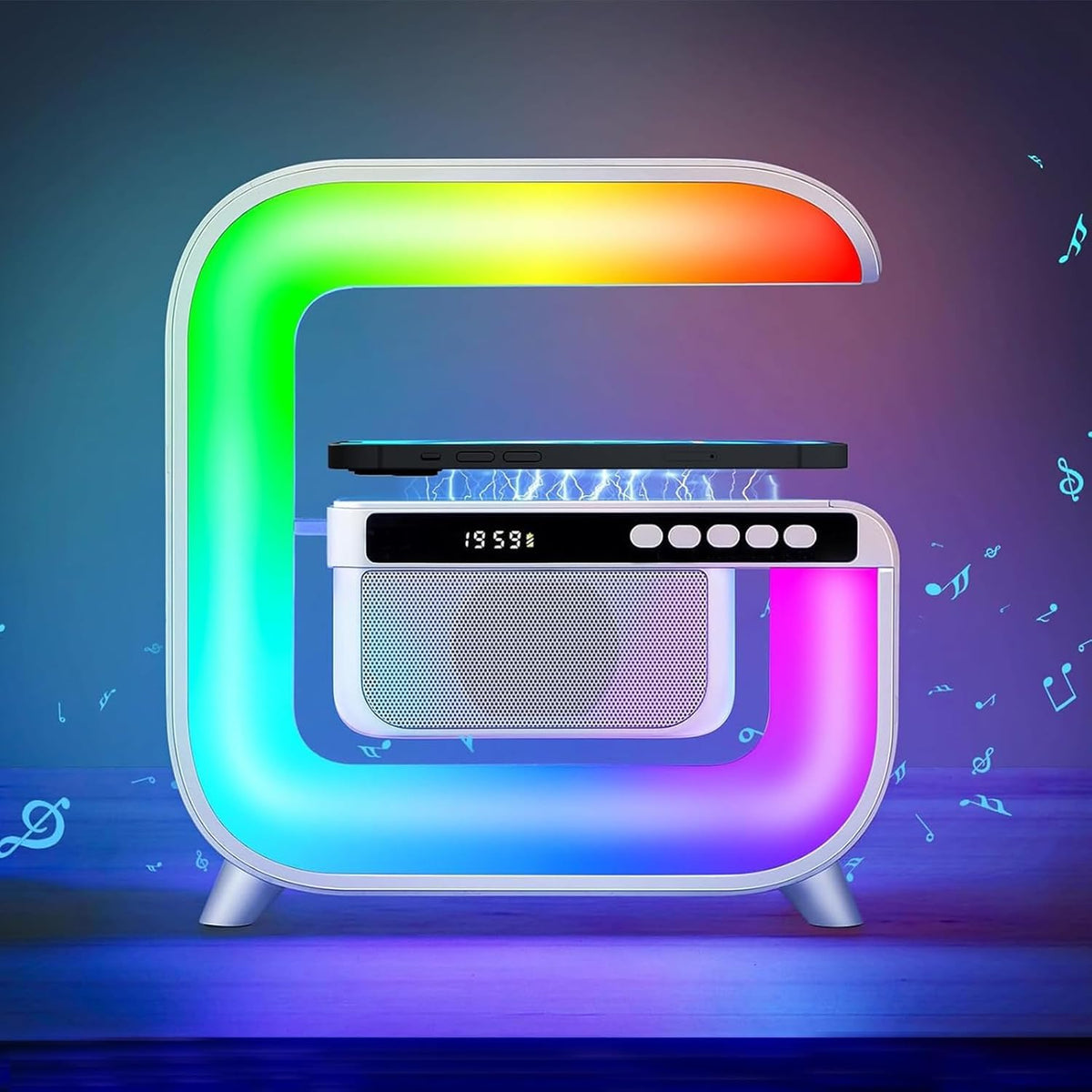 Table Lamp with Bluetooth Speaker, Wireless Charger, Alarm Clock P435822
