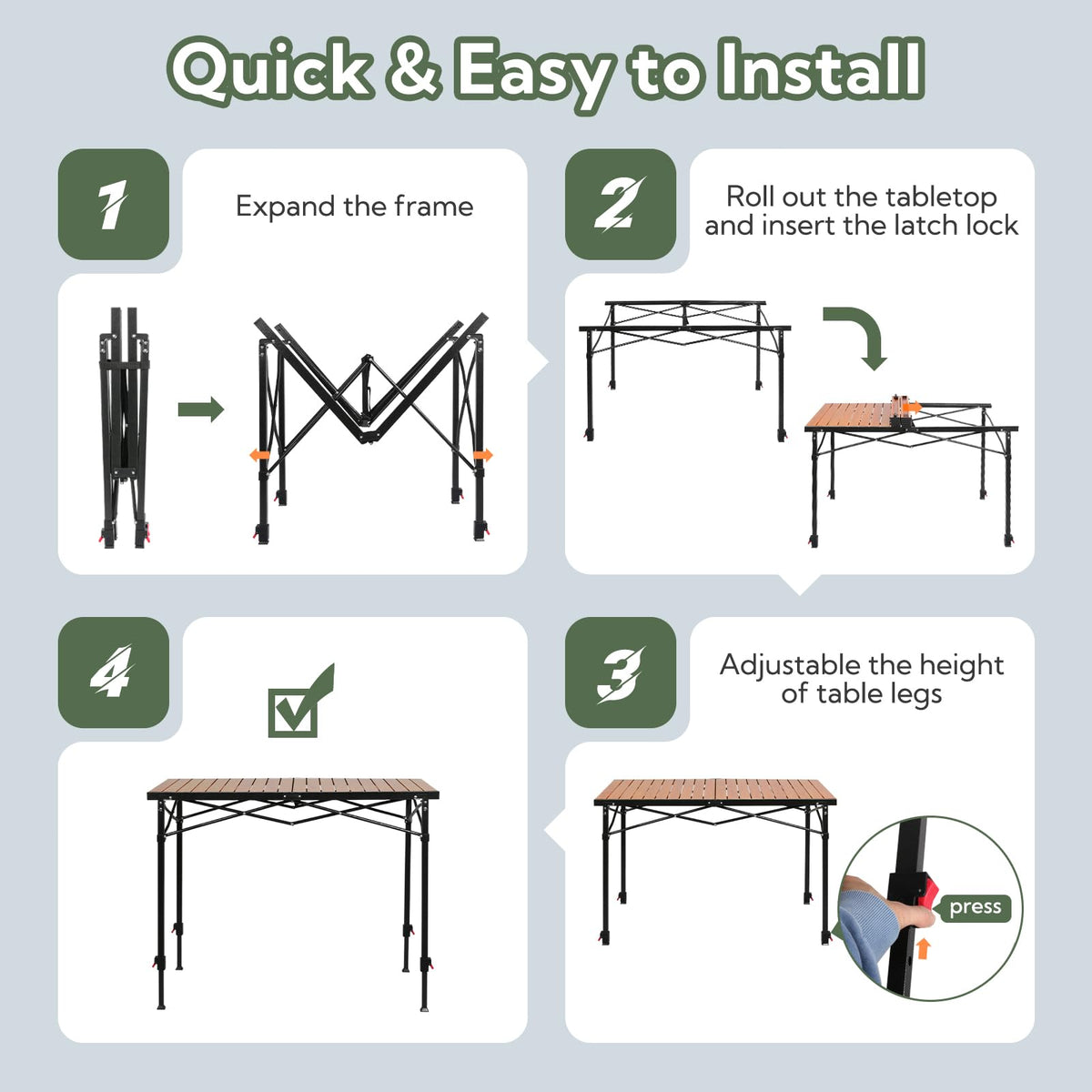 Portable Adjustable Height Camping Table X6952