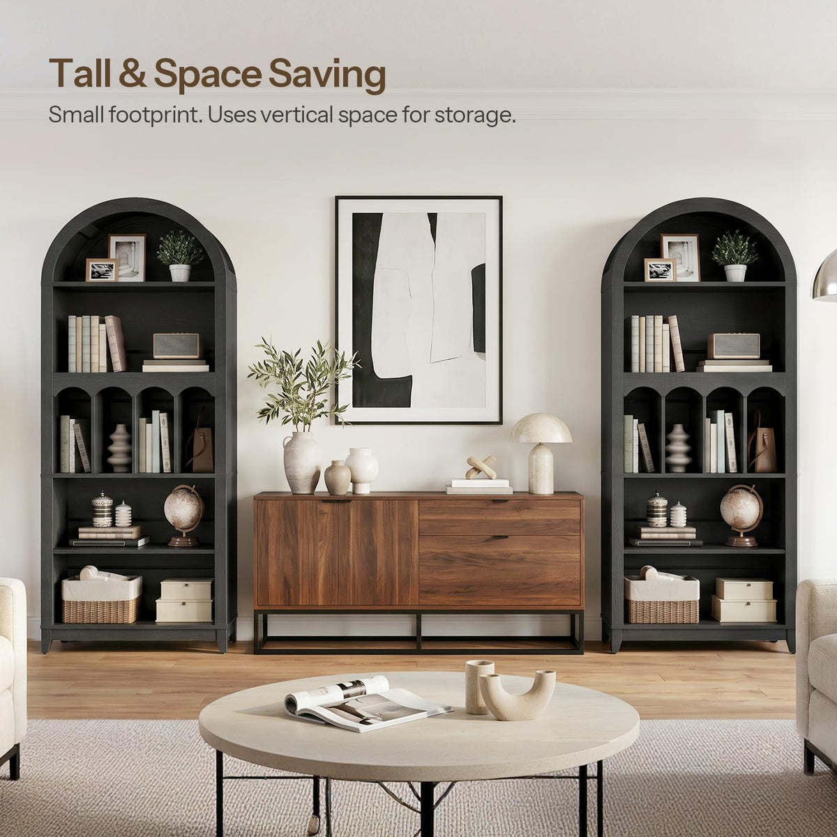 70.9" Tall Arched Wooden Bookcase N793098