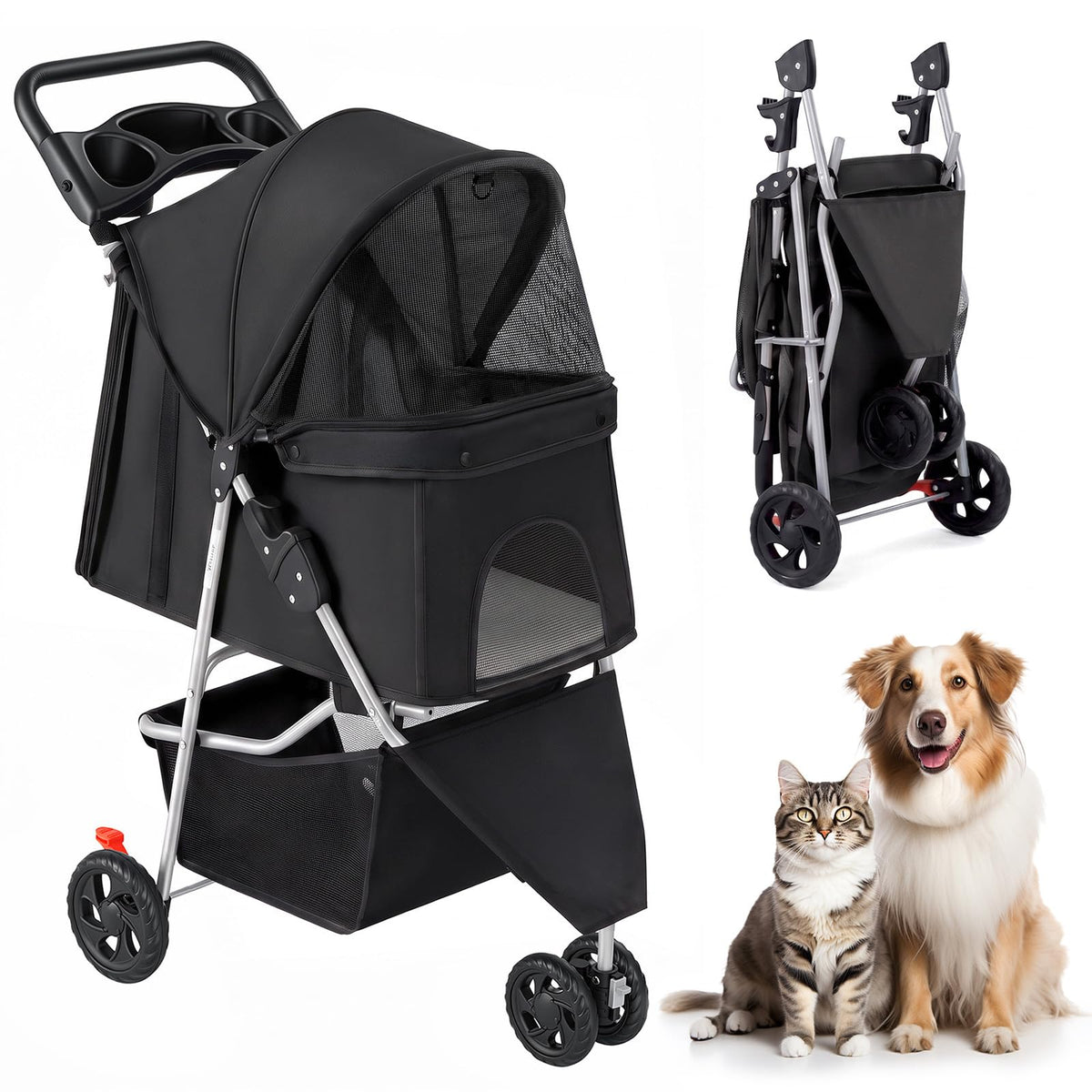 Foldable 3 Wheel Dogs Stroller W739262
