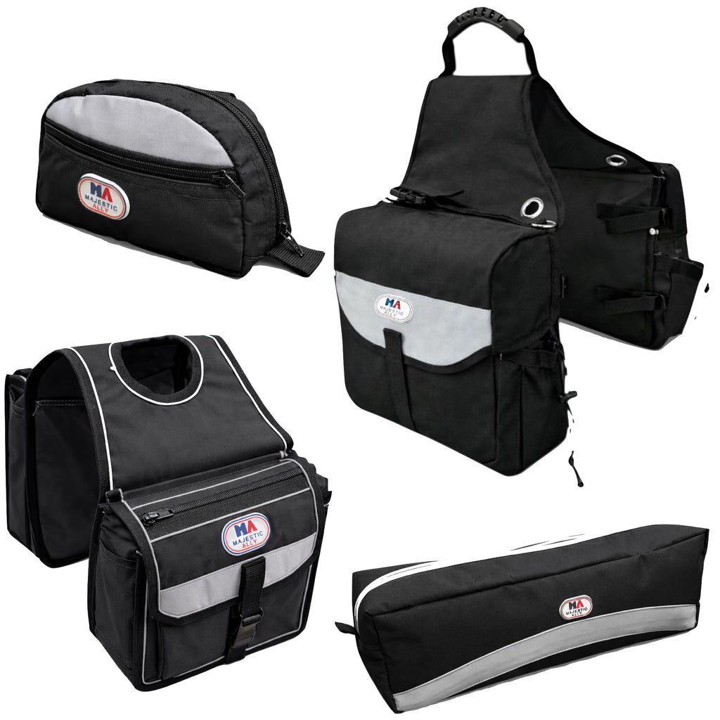 4-Piece Nylon Saddle Bag Set with Horn Bag, Cantle Bag & Pommel Bag X626