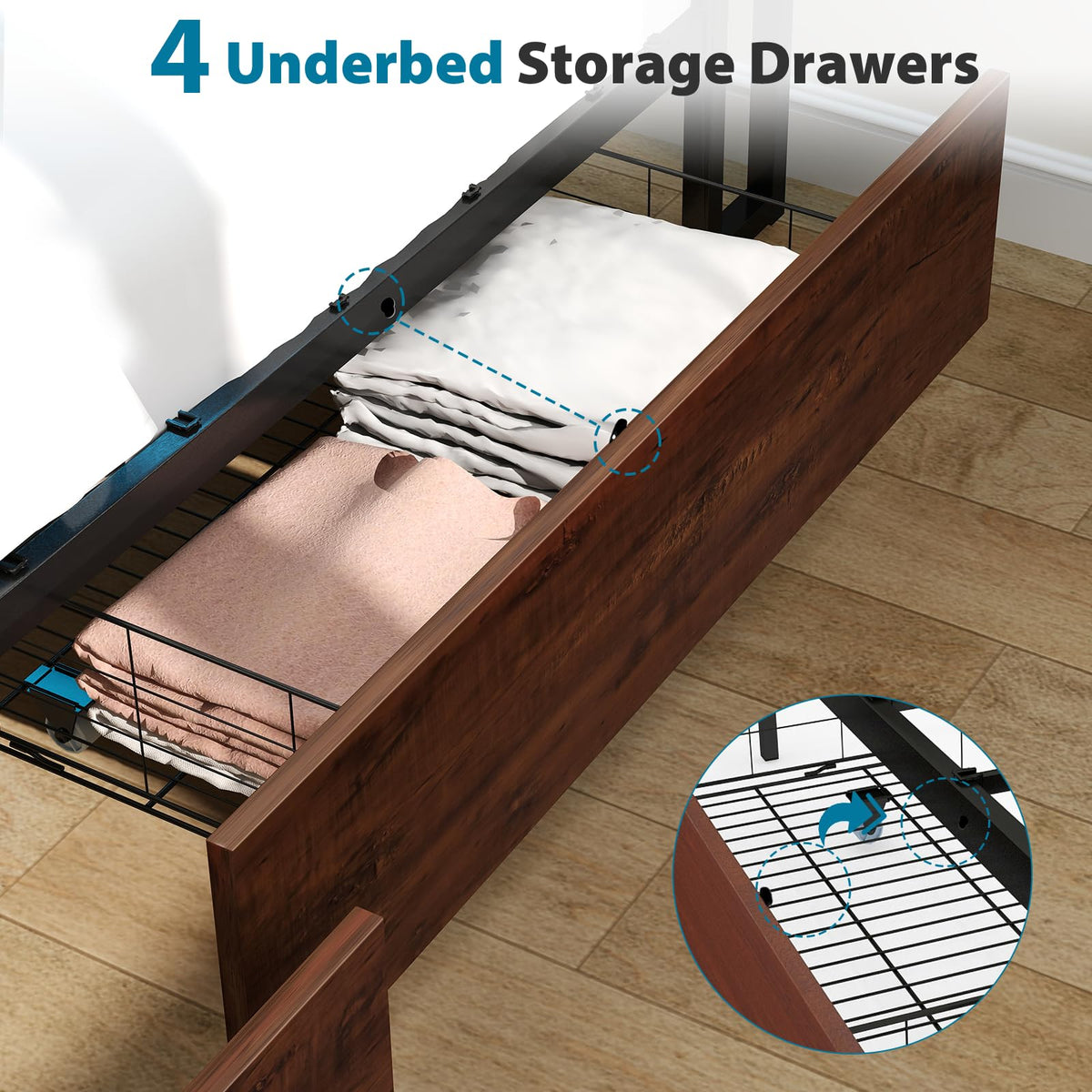 Queen Size Bed Frame with 4 Storage Drawers A18663