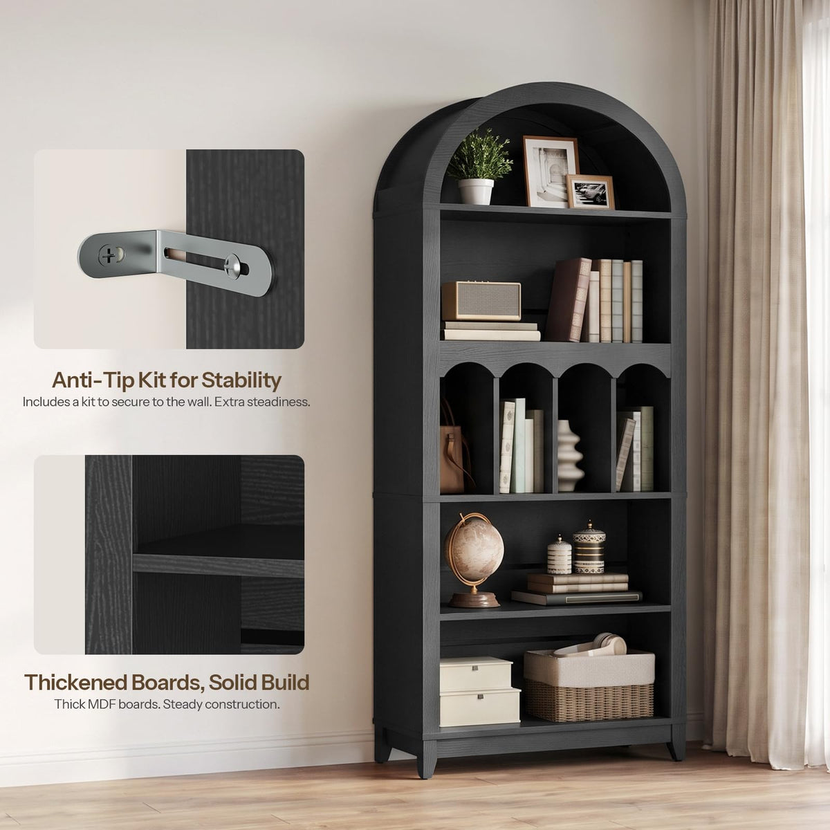 70.9" Tall Arched Wooden Bookcase N793098