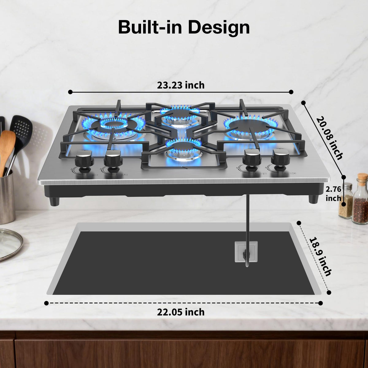 24 Inch 4 Burner Stainless Steel Gas Cooktop B4478