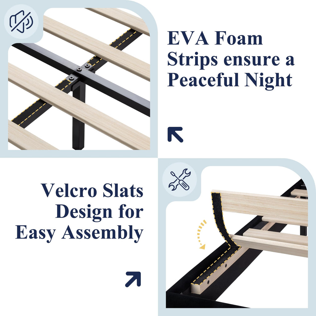 Queen Size Black Velvet Upholstered Platform Bed Frame with Storage Headboard K3899