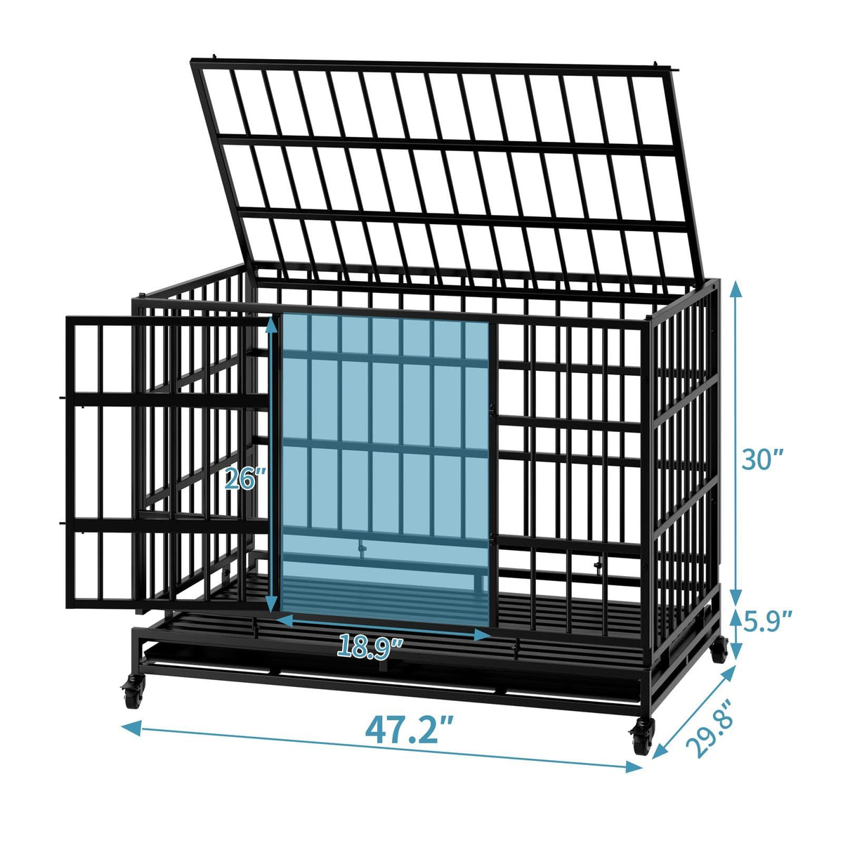 48 Inch Heavy Duty Metal Folding Dog Crate with Wheels and Double Doors E6525